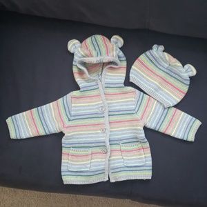 NWOT Baby GAP Stripe Hooded Cardigan & Hat